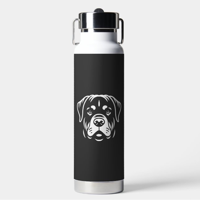 Minimalist Rottweiler Face Design � Bold Line Art Water Bottle (Front)