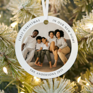 Minimalist Round Photo First Christmas in New Home Metal Tree Decoration