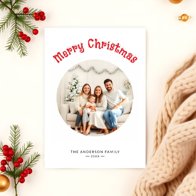 Minimalist Rounded Photo Family Christmas Greeting Holiday Card (Creator Uploaded)