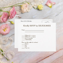 Minimalist RSVP Menu Custom Bride Groom Postcard