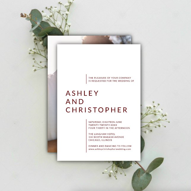 Minimalist Ruby Red Isolated Names Photo Wedding Invitation (Creator Uploaded)