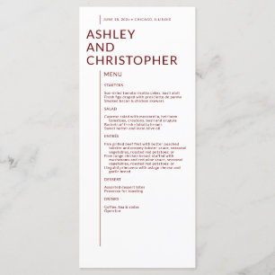 Minimalist Ruby Red Isolated Names Wedding Menu