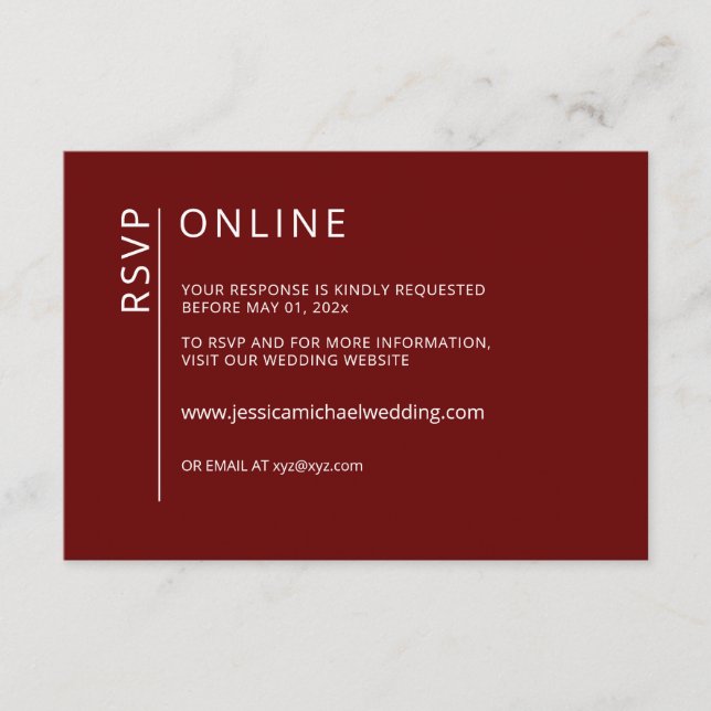 Minimalist Ruby Red Online RSVP Card (Front)