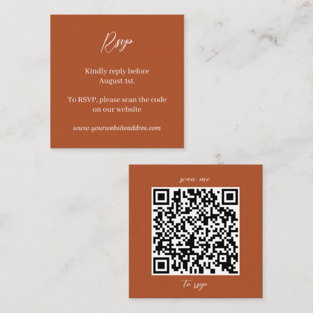 Minimalist Rust Brown Wedding RSVP Enclosure Card (Front/Back)
