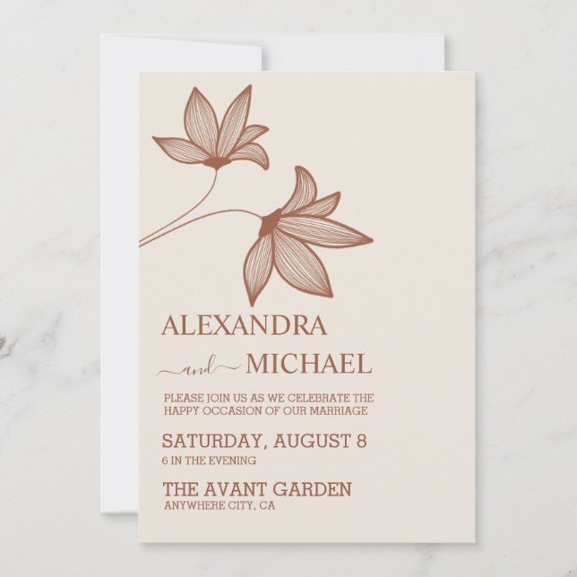 Minimalist Rust Burnt Orange Teracotta Wedding Invitation (Front)