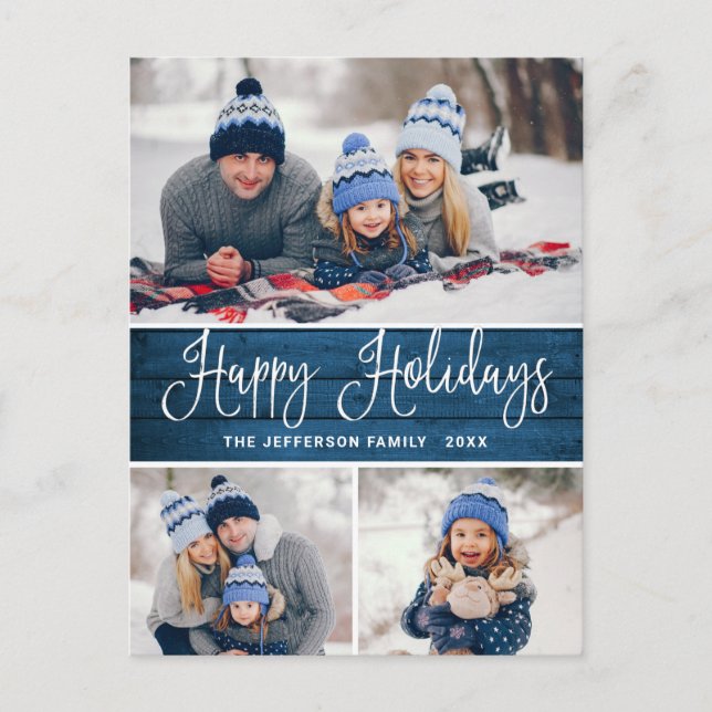Minimalist Rustic 3 PHOTO Christmas Holiday Postcard (Front)