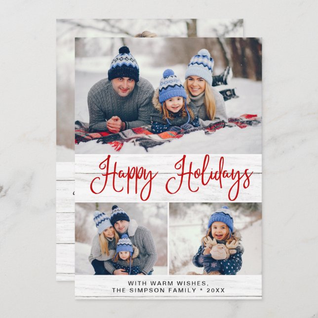 Minimalist Rustic 4 PHOTO Christmas Greeting Holiday Card (Front/Back)