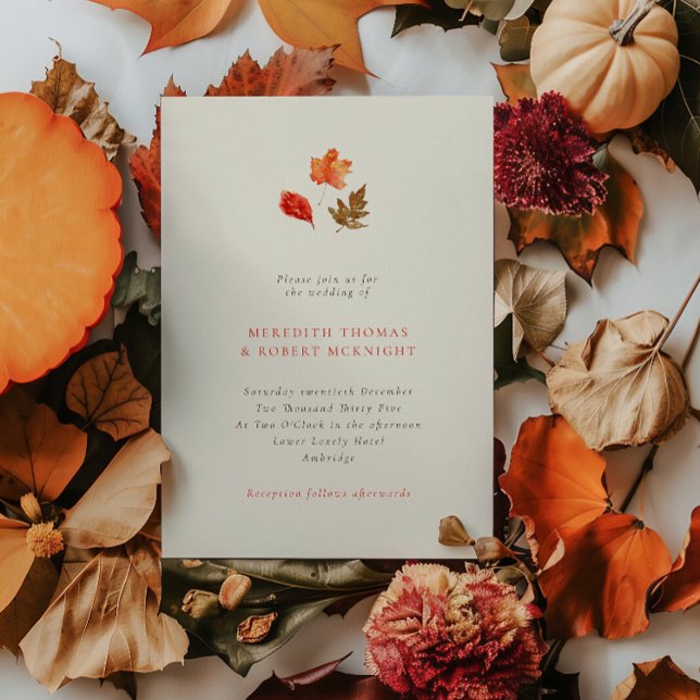 Minimalist Rustic Autumn Leaves Wedding Invitation (Creator Uploaded)