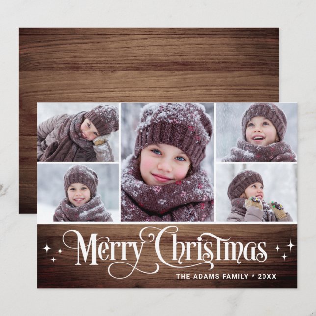 Minimalist Rustic Christmas 5 PHOTOS Greetings Holiday Card (Front/Back)