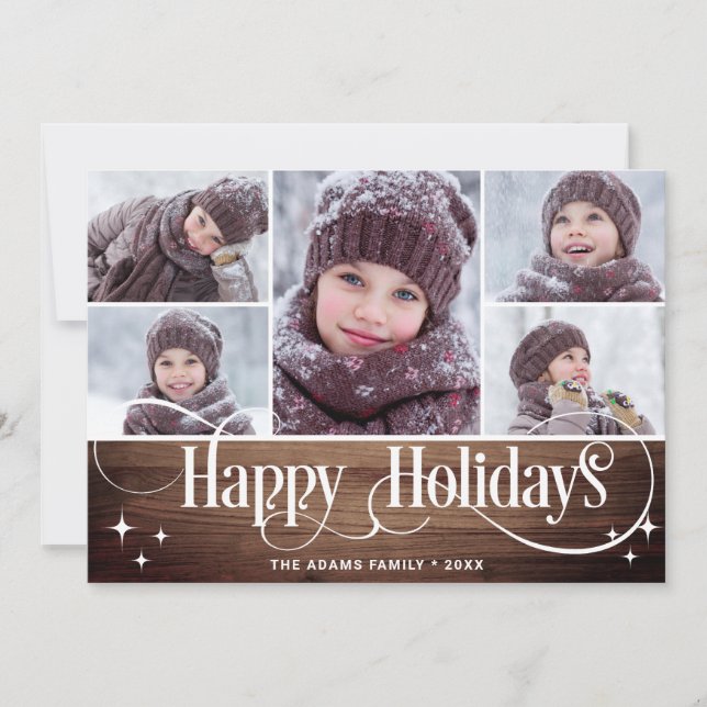 Minimalist Rustic Christmas 5 PHOTOS Greetings Holiday Card (Front)
