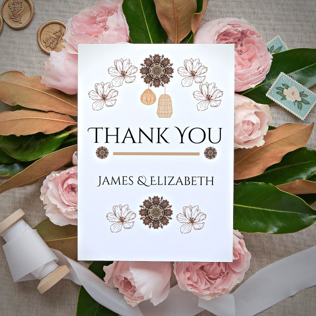 Minimalist Rustic Floral Boho Wedding  Thank You Card (Creator Uploaded)