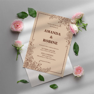 Minimalist Rustic Floral Wedding Invitation