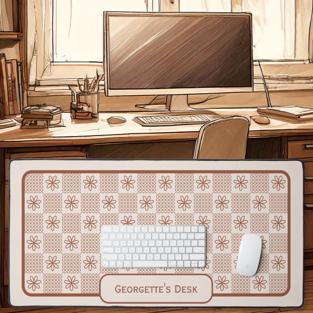 Minimalist Rustic Flowers - Checked on Cement Desk Mat (Rustic Flowers on Cement by Office Accessories Shop)