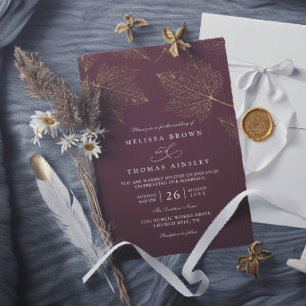 Minimalist Rustic Gilded Maple Elegant Wedding Invitation