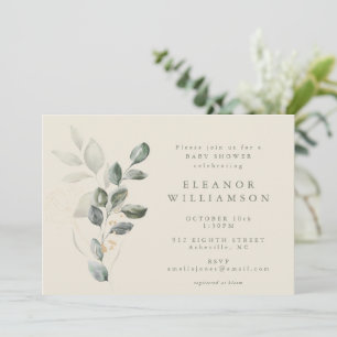 Minimalist Rustic Gold Greenery Baby Shower Invitation