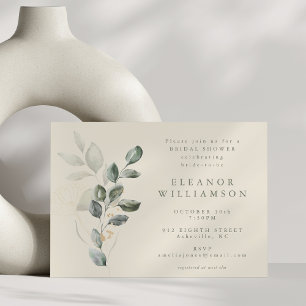Minimalist Rustic Gold Greenery Bridal Shower Invitation