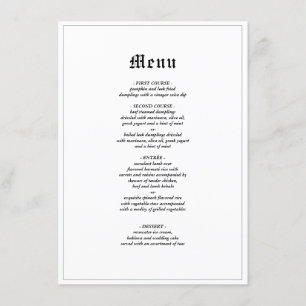 Minimalist Rustic Gothic Elegant Wedding Dinner  Menu