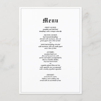 Minimalist Rustic Gothic Elegant Wedding Dinner  Menu