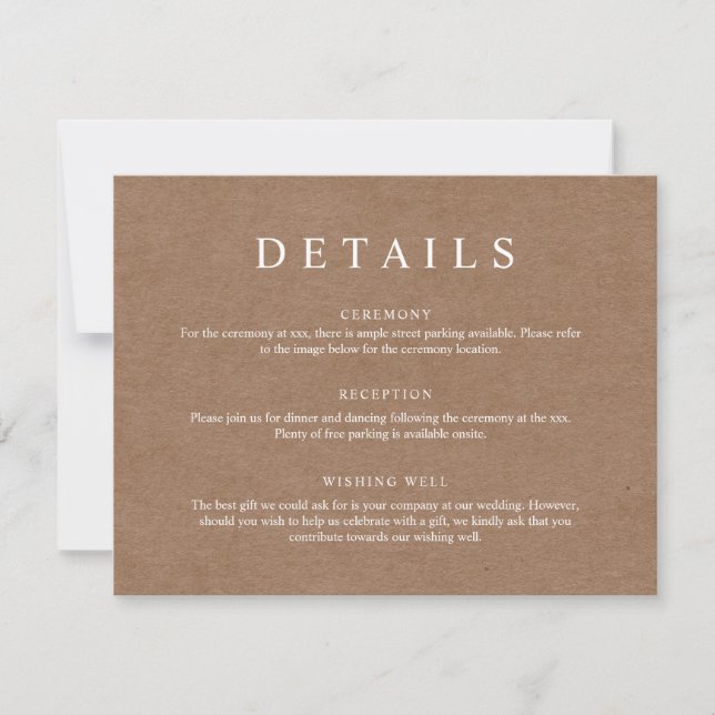 Minimalist Rustic Kraft Details Enclosure Card (Front)