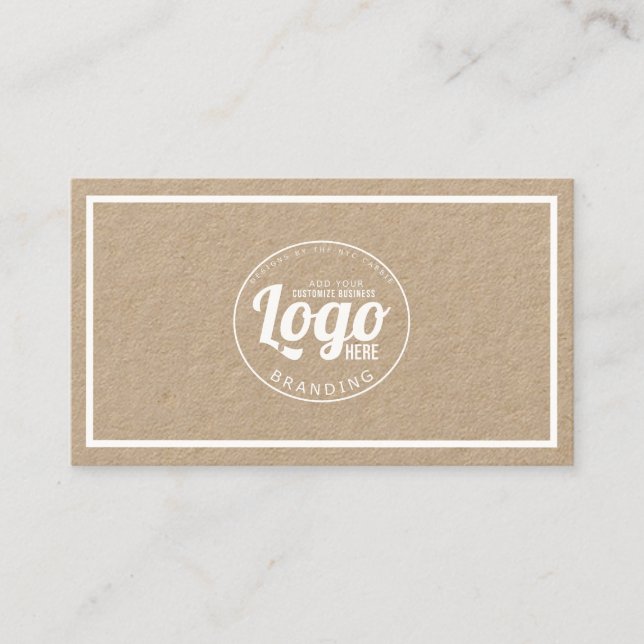 Minimalist Rustic Kraft White Border Logo Business Card (Front)