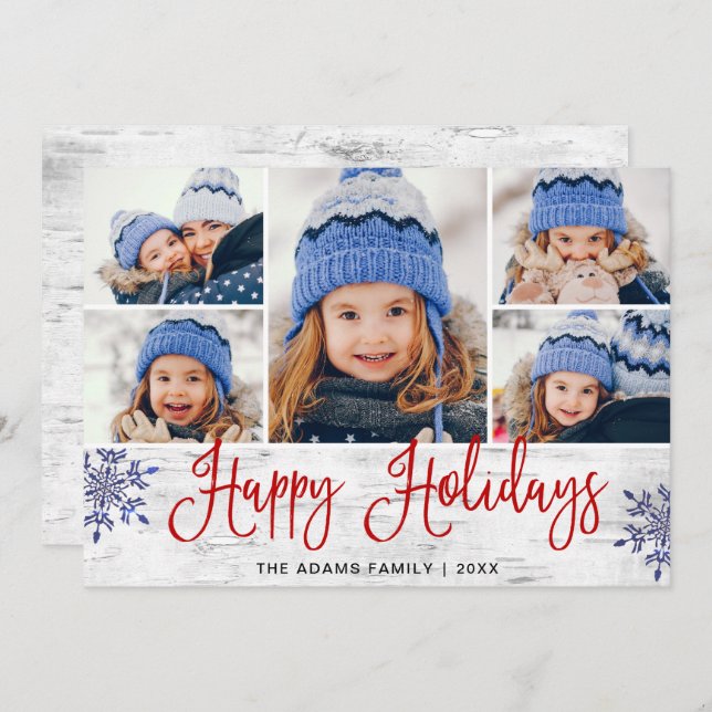 Minimalist Rustic Merry Christmas 5 PHOTOS Holiday Card (Front/Back)