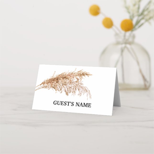 Minimalist Rustic Pampas Grass Wedding Place Card (Front)