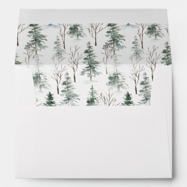 Minimalist Rustic Pine Tree Wedding Envelope (Back (Bottom))