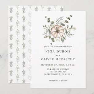 Minimalist Rustic Pumpkin and Green Leaves Wedding Invitation