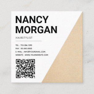 Minimalist Rustic Qr Code Kraft  Square Business Card