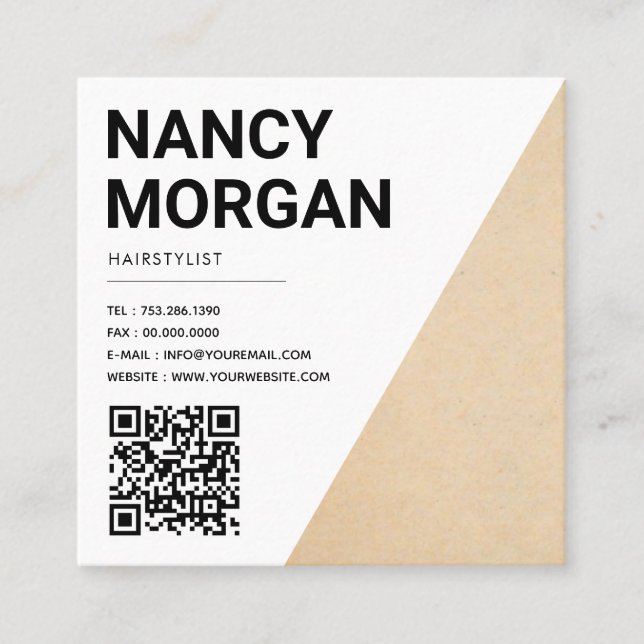 Minimalist Rustic Qr Code Kraft  Square Business Card (Front)