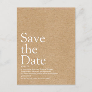 Minimalist Rustic Save the Date Definition Postcard