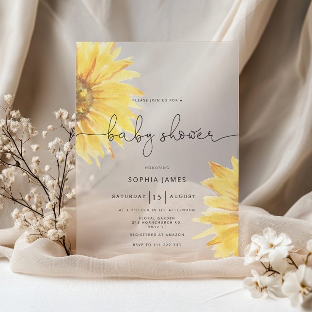 Minimalist Rustic Sunflower Baby Shower Acrylic Invitations (Creator Uploaded)
