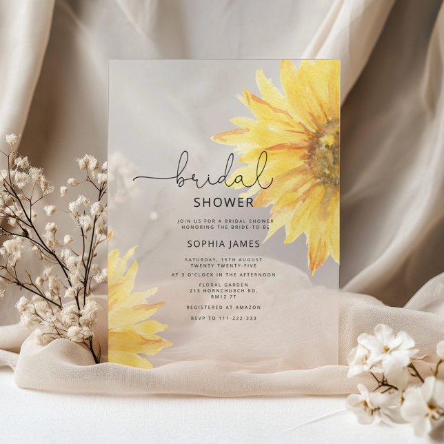 Minimalist Rustic Sunflower Bridal Shower Acrylic Invitations (Creator Uploaded)