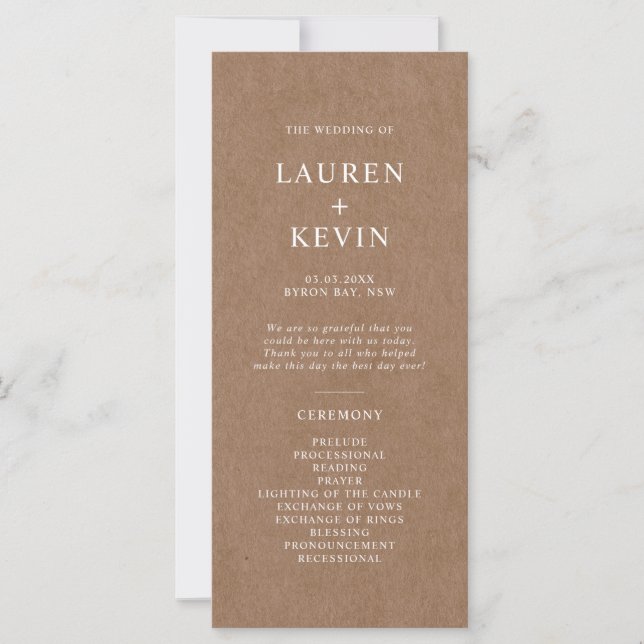 Minimalist Rustic Wedding Ceremony Program (Front)