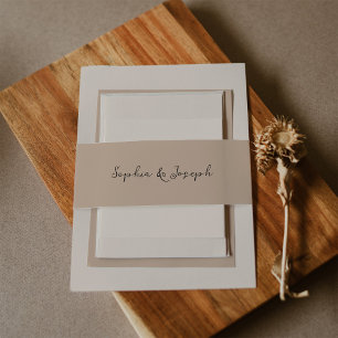 Minimalist Rustic Wedding   Dark Neutral Beige Invitation Belly Band