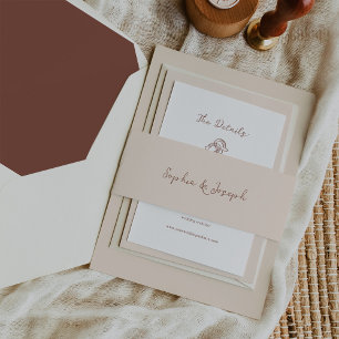 Minimalist Rustic Wedding Neutral and Brown Invitation Belly Band