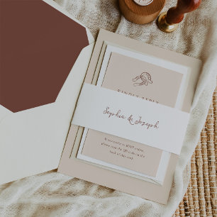 Minimalist Rustic Wedding   White and Brown Invitation Belly Band