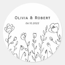 Minimalist Rustic Wildflower Wedding Classic Round