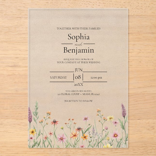 Minimalist Rustic Wildflower Wedding Invitation (Front)