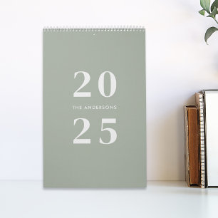 Minimalist Sage 2025 Family Name Photo Calendar