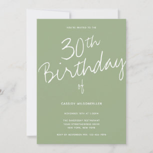 Minimalist Sage 30th Birthday Invitation