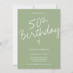 Minimalist Sage 50th Birthday Invitation
