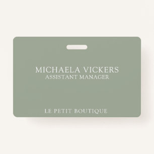 Minimalist Sage and White Professional Business ID Badge