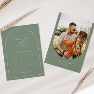 Minimalist sage arch photo calendar Save the Date Invitation
