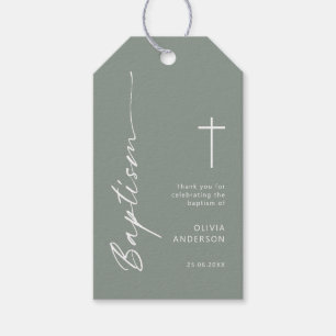 Minimalist Sage Colour Baptism thank you tag