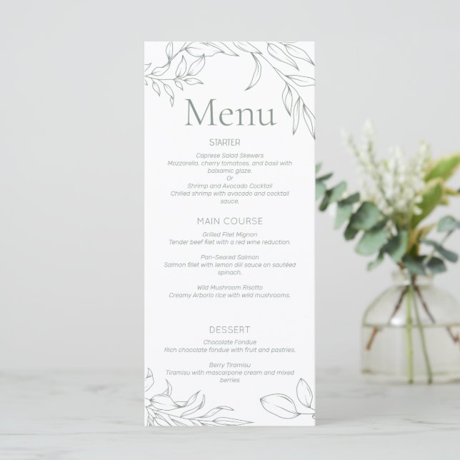 Minimalist Sage Floral Wedding Menu (Standing Front)