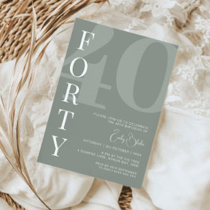 Minimalist Sage Forty 40th Birthday Party Invitation