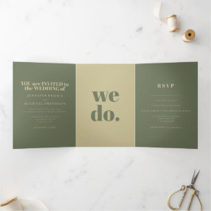 Minimalist Sage Gold Formal Wedding Tri-Fold Card