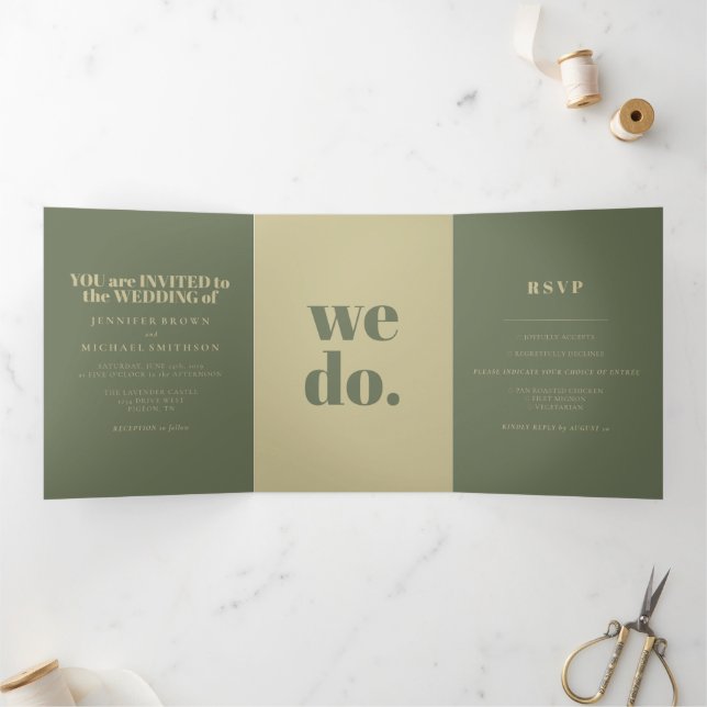 Minimalist Sage Gold Formal Wedding Tri-Fold Card (Inside)