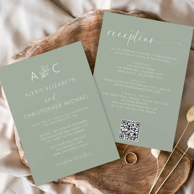 Minimalist Sage Green All In One Wedding QR Code Invitation (Creator Uploaded)